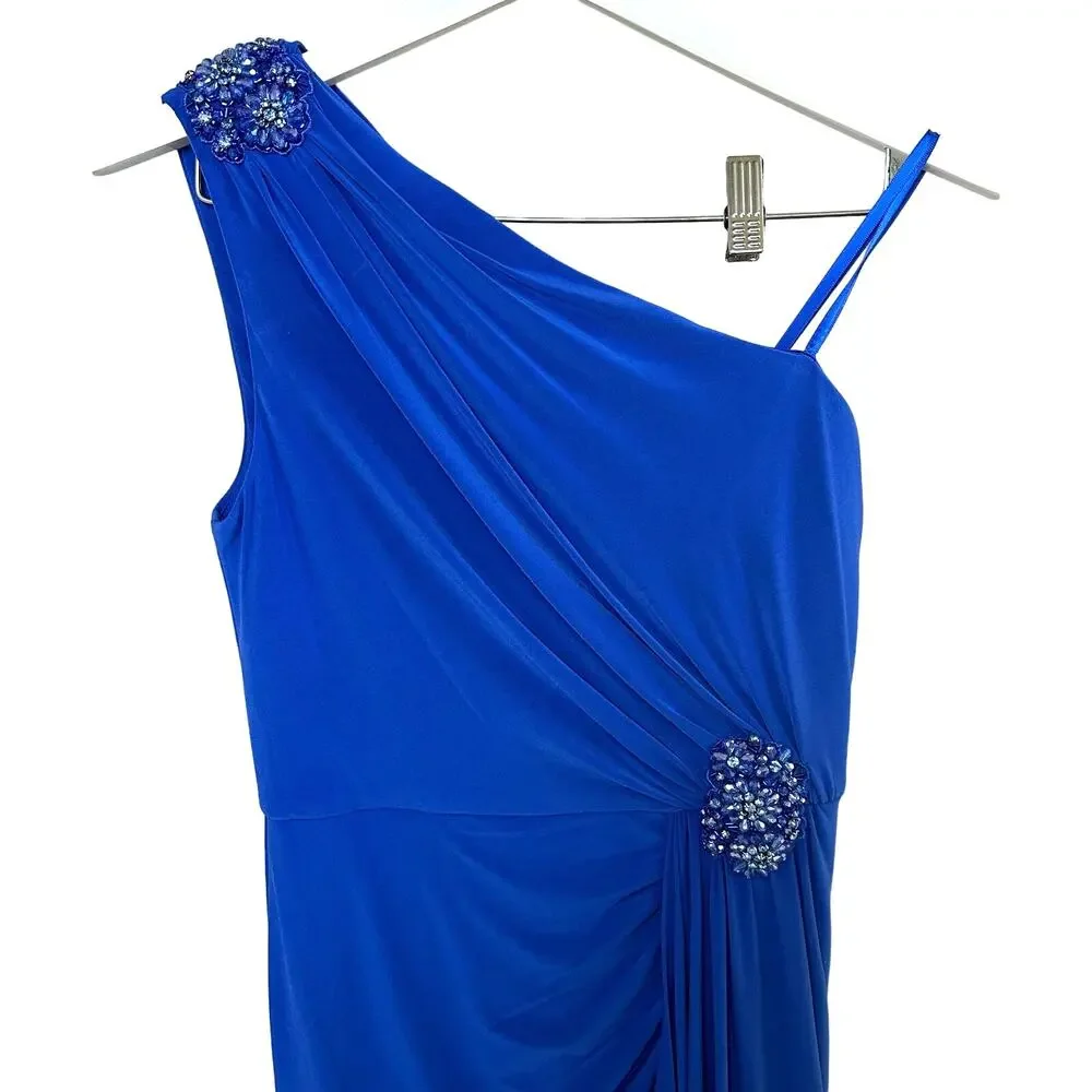 ADRIANNA PAPELL Draped One-Shoulder Jersey Blue Gown 6 NWT - Picture 9 of 10